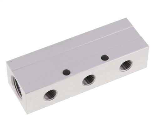2xG 1/2'' x 6xG 1/4'' Aluminium Distributor Block Double-sided 16 Bar