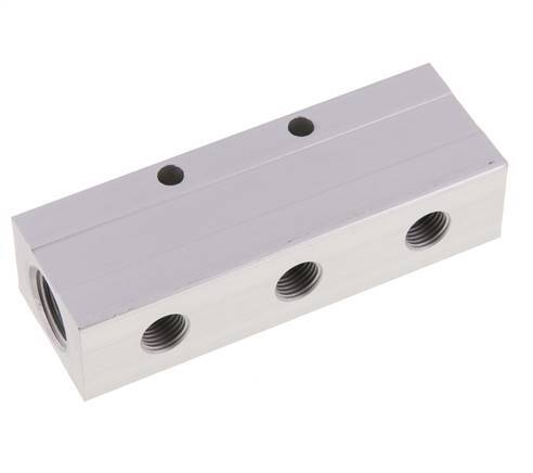 2xG 1/2'' x 6xG 1/4'' Aluminium Distributor Block Double-sided 16 Bar