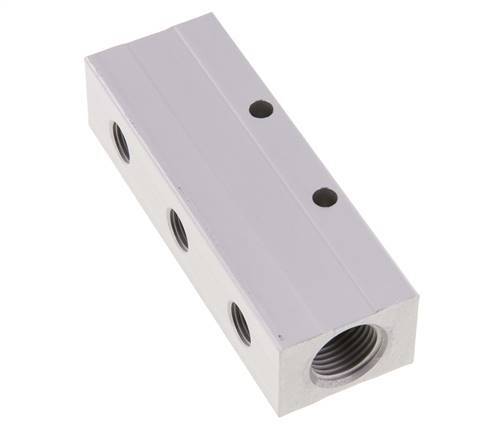 2xG 1/2'' x 6xG 1/4'' Aluminium Distributor Block Double-sided 16 Bar