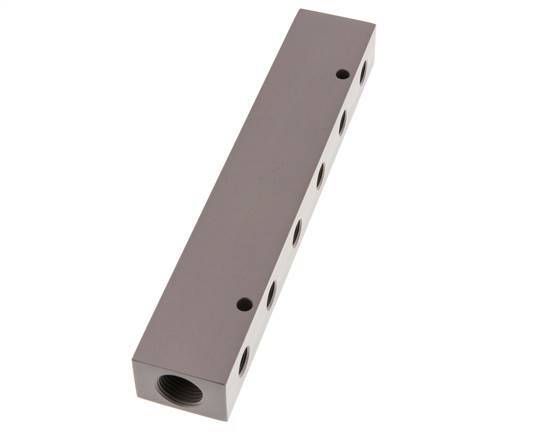 2xG 1/2'' x 6xG 1/4'' Aluminium Distributor Block One-sided 16 Bar