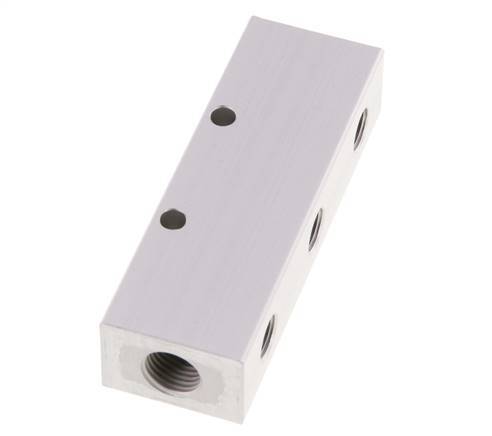 2xG 1/4'' x 3xG 1/8'' Aluminium Distributor Block One-sided 16 Bar