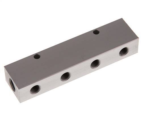 2xG 1/4'' x 4xG 1/8'' Aluminium Distributor Block One-sided 16 Bar