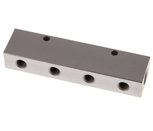 2xG 1/4'' x 4xG 1/8'' Aluminium Distributor Block One-sided 16 Bar