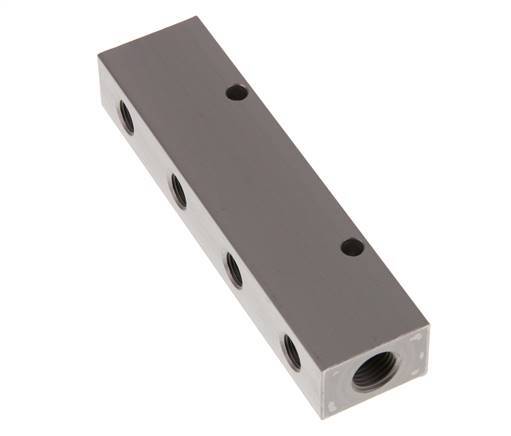 2xG 1/4'' x 4xG 1/8'' Aluminium Distributor Block One-sided 16 Bar