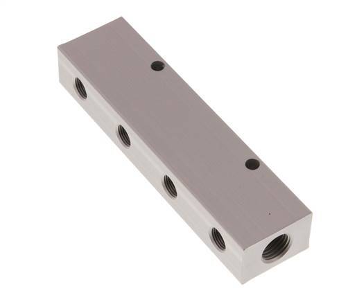 2xG 1/4'' x 8xG 1/8'' Aluminium Distributor Block Double-sided 16 Bar