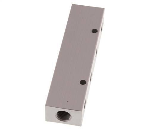 2xG 1/4'' x 8xG 1/8'' Aluminium Distributor Block Double-sided 16 Bar