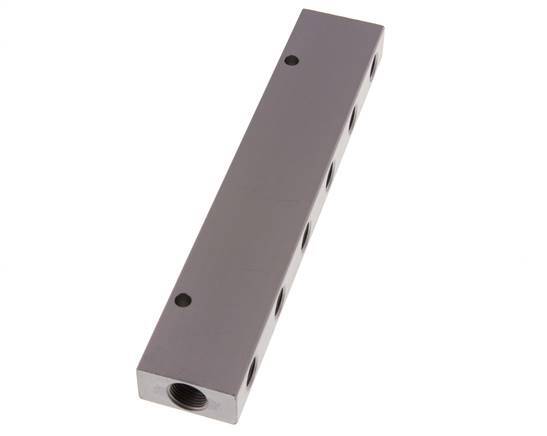 2xG 3/8'' x 12xG 1/4'' Aluminium Distributor Block Double-sided 16 Bar