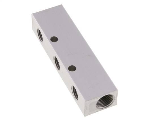 2xG 3/8'' x 3xG 1/4'' Aluminium Distributor Block One-sided 16 Bar