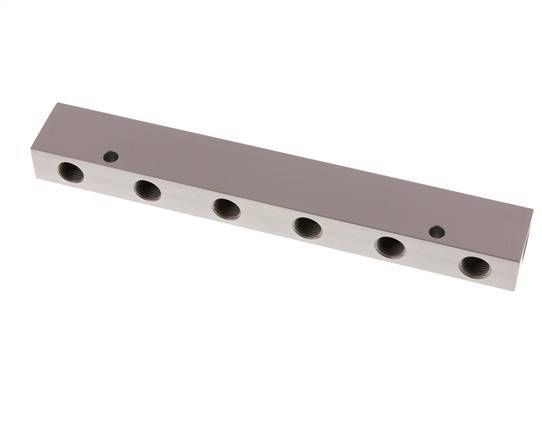 2xG 3/8'' x 6xG 1/4'' Aluminium Distributor Block One-sided 16 Bar