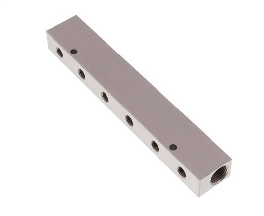 2xG 3/8'' x 6xG 1/8'' Aluminium Distributor Block One-sided 16 Bar