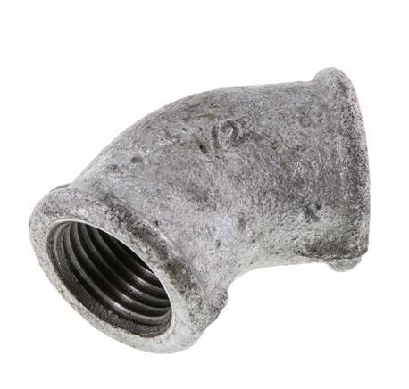 Rp 1/2'' Zinc plated Cast iron 45 deg Elbow Fitting 25 Bar [2 Pieces]