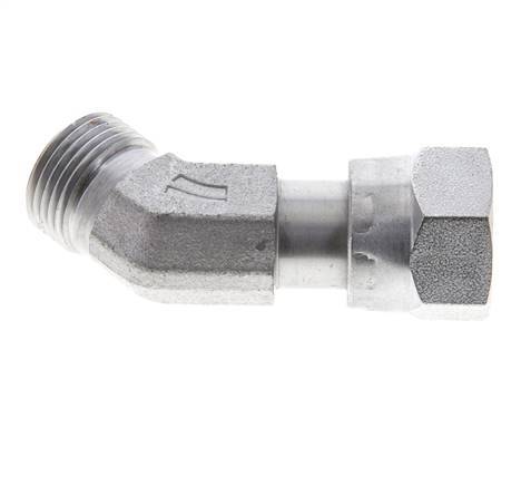 UN 13/16''-16 x UN 13/16''-16 F/M Zinc plated Steel 45 deg Elbow Fitting ORFS 630 Bar - Hydraulic
