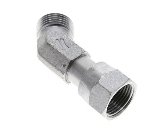 UN 13/16''-16 x UN 13/16''-16 F/M Zinc plated Steel 45 deg Elbow Fitting ORFS 630 Bar - Hydraulic