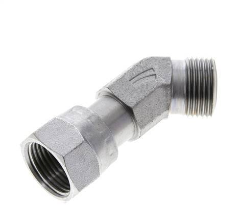 UN 13/16''-16 x UN 13/16''-16 F/M Zinc plated Steel 45 deg Elbow Fitting ORFS 630 Bar - Hydraulic
