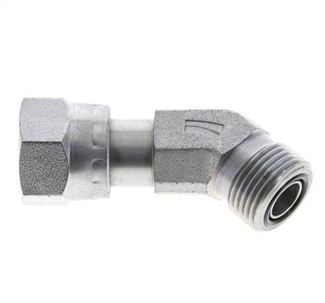 UN 13/16''-16 x UN 13/16''-16 F/M Zinc plated Steel 45 deg Elbow Fitting ORFS 630 Bar - Hydraulic