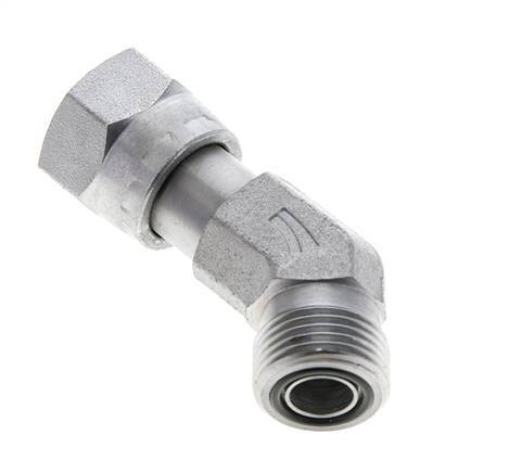 UN 13/16''-16 x UN 13/16''-16 F/M Zinc plated Steel 45 deg Elbow Fitting ORFS 630 Bar - Hydraulic