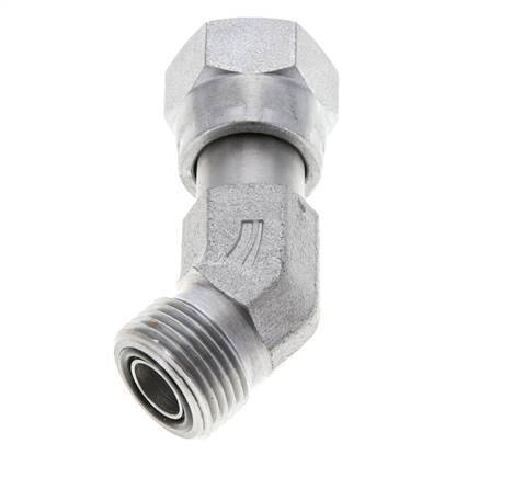 UN 13/16''-16 x UN 13/16''-16 F/M Zinc plated Steel 45 deg Elbow Fitting ORFS 630 Bar - Hydraulic