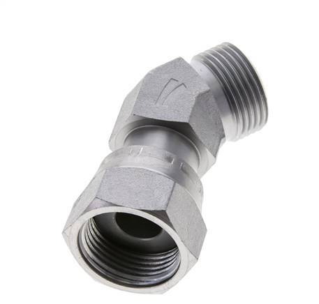 UN 1-3/16''-12 x UN 1-3/16''-12 F/M Zinc plated Steel 45 deg Elbow Fitting ORFS 400 Bar - Hydraulic