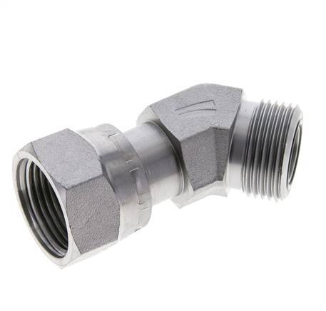UN 1-3/16''-12 x UN 1-3/16''-12 F/M Zinc plated Steel 45 deg Elbow Fitting ORFS 400 Bar - Hydraulic