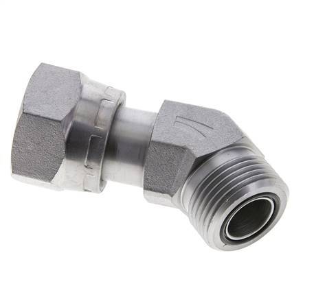 UN 1-3/16''-12 x UN 1-3/16''-12 F/M Zinc plated Steel 45 deg Elbow Fitting ORFS 400 Bar - Hydraulic