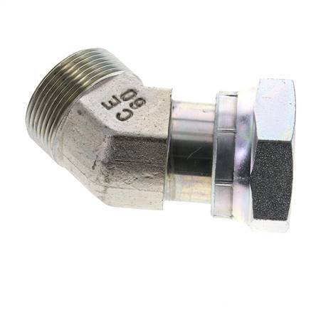 UN 1-11/16''-12 x UN 1-11/16''-12 F/M Zinc plated Steel 45 deg Elbow Fitting ORFS 250 Bar - Hydraulic