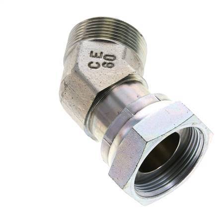 UN 1-11/16''-12 x UN 1-11/16''-12 F/M Zinc plated Steel 45 deg Elbow Fitting ORFS 250 Bar - Hydraulic