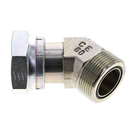 UN 1-11/16''-12 x UN 1-11/16''-12 F/M Zinc plated Steel 45 deg Elbow Fitting ORFS 250 Bar - Hydraulic