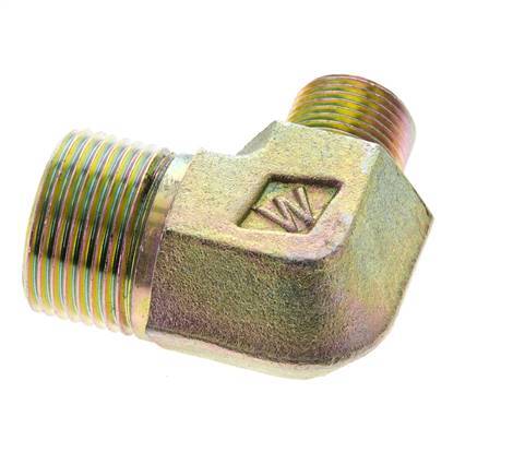 UN 1-3/16''-12 x UN 13/16''-16 Male Zinc plated Steel 90 deg Elbow Fitting ORFS 400 Bar - Hydraulic