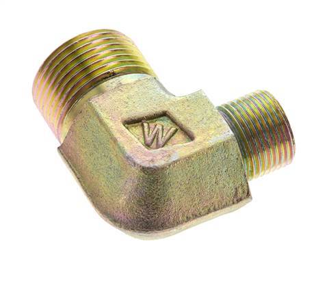 UN 1-3/16''-12 x UN 13/16''-16 Male Zinc plated Steel 90 deg Elbow Fitting ORFS 400 Bar - Hydraulic