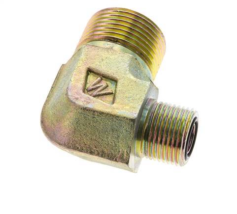 UN 1-3/16''-12 x UN 13/16''-16 Male Zinc plated Steel 90 deg Elbow Fitting ORFS 400 Bar - Hydraulic