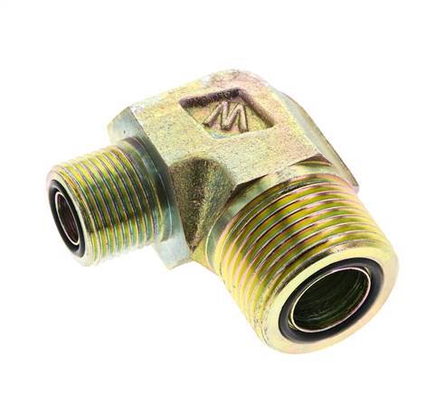 UN 1-3/16''-12 x UN 13/16''-16 Male Zinc plated Steel 90 deg Elbow Fitting ORFS 400 Bar - Hydraulic