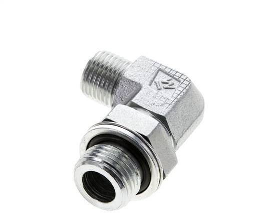 UN 11/16''-16 x G 1/2'' Male Zinc plated Steel 90 deg Elbow Fitting ORFS 400 Bar - Hydraulic