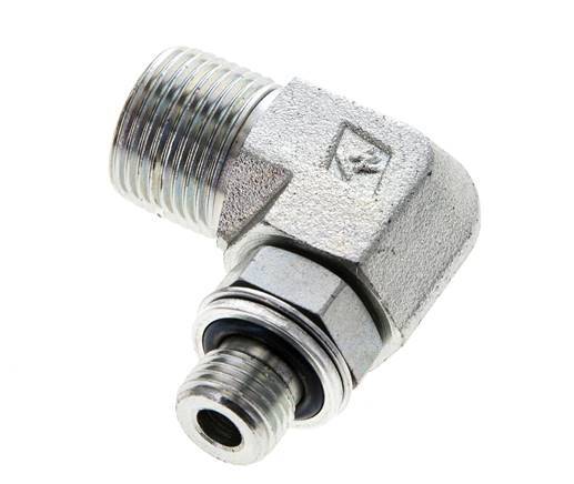 UN 13/16''-16 x G 1/4'' Male Zinc plated Steel 90 deg Elbow Fitting ORFS 400 Bar - Hydraulic