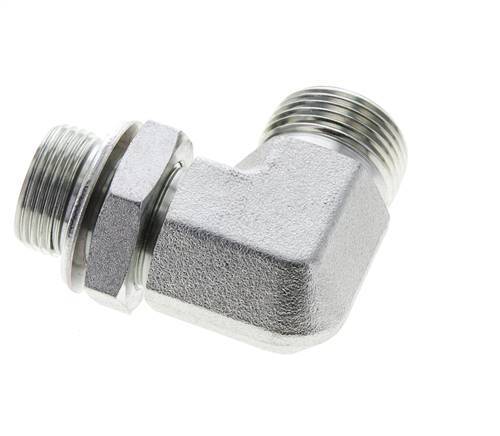 UN 1-3/16''-12 x G 3/4'' Male Zinc plated Steel 90 deg Elbow Fitting ORFS 400 Bar - Hydraulic