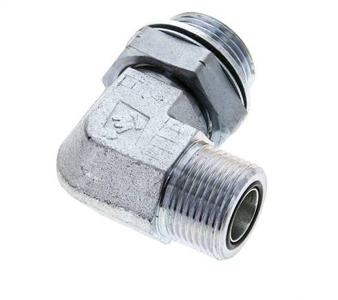 UN 1-3/16''-12 x G 1'' Male Zinc plated Steel 90 deg Elbow Fitting ORFS 315 Bar - Hydraulic