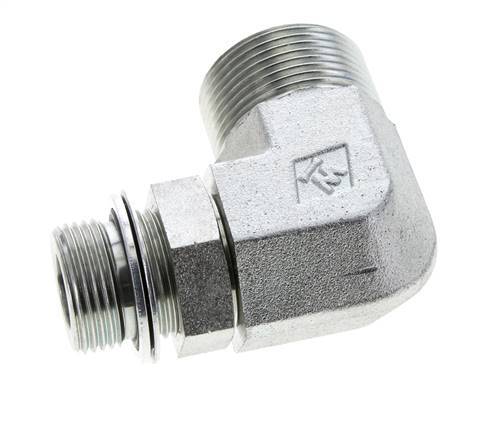 UN 1-7/16''-12 x G 3/4'' Male Zinc plated Steel 90 deg Elbow Fitting ORFS 315 Bar - Hydraulic