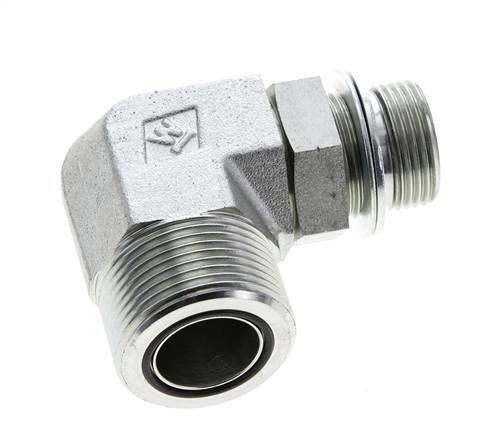 UN 1-7/16''-12 x G 3/4'' Male Zinc plated Steel 90 deg Elbow Fitting ORFS 315 Bar - Hydraulic