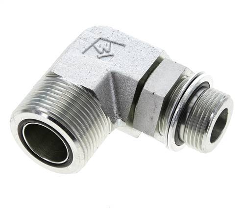 UN 1-7/16''-12 x G 3/4'' Male Zinc plated Steel 90 deg Elbow Fitting ORFS 315 Bar - Hydraulic