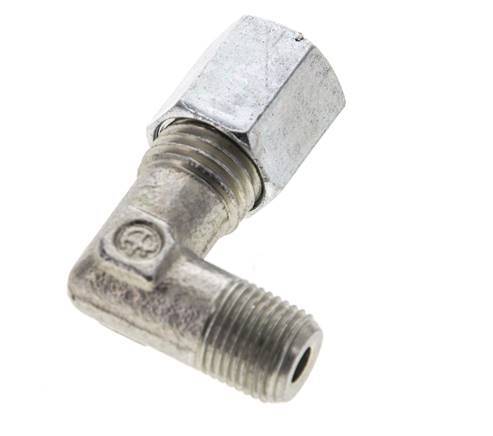 1/8'' NPT Male x 6L Zinc plated Steel 90 deg Elbow Cutting ring 315 Bar DIN 2353