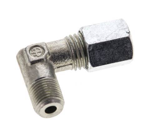 1/8'' NPT Male x 6L Zinc plated Steel 90 deg Elbow Cutting ring 315 Bar DIN 2353