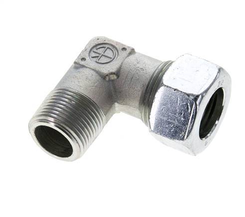 3/4'' NPT Male x 22L Zinc plated Steel 90 deg Elbow Cutting ring 160 Bar DIN 2353