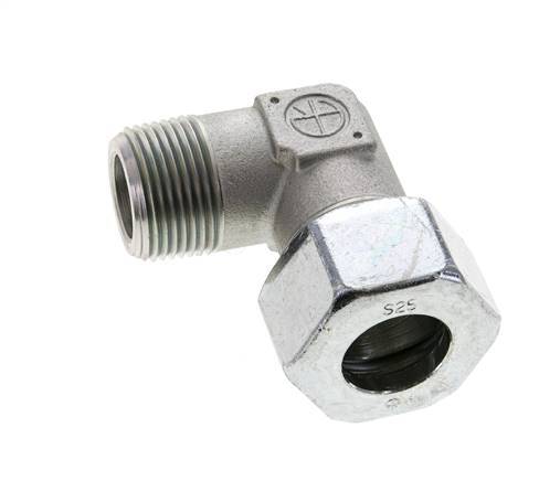 1'' NPT Male x 25S Zinc plated Steel 90 deg Elbow Cutting ring 400 Bar DIN 2353