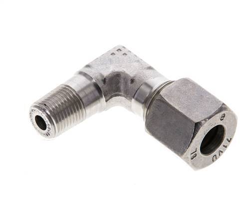 1/8'' NPT Male x 8L Stainless steel 90 deg Elbow Cutting ring 315 Bar DIN 2353