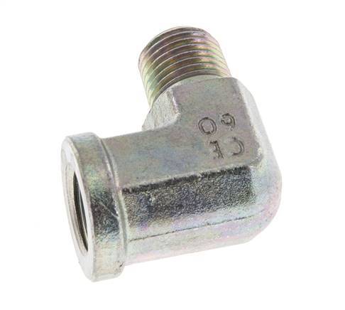 1/4'' NPT x 1/4'' NPT M/F Zinc plated Steel 90 deg Elbow Fitting 275 Bar - Hydraulic