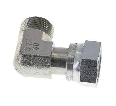 UN 1-3/16''-12 x UN 1-3/16''-12 M/F Zinc plated Steel 90 deg Elbow Fitting ORFS 400 Bar - Hydraulic