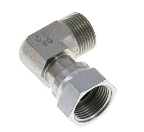 UN 1-3/16''-12 x UN 1-3/16''-12 M/F Zinc plated Steel 90 deg Elbow Fitting ORFS 400 Bar - Hydraulic