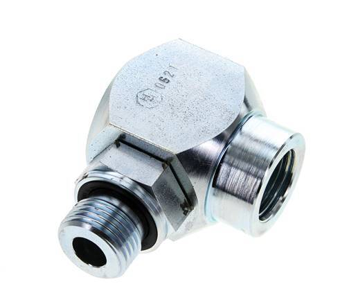 G 1/2'' M/F Zinc plated Steel 90 deg Elbow Swivel Joint High-pressure 400 Bar - Hydraulic