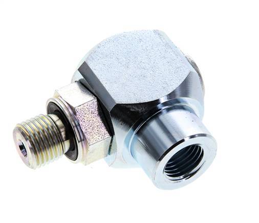 G 1/4'' M/F Zinc plated Steel 90 deg Elbow Swivel Joint High-pressure 400 Bar - Hydraulic