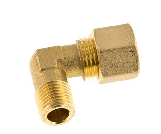 R 1/4'' Male x 10mm Brass 90 deg Elbow Compression Fitting 95 Bar DIN EN 1254-2