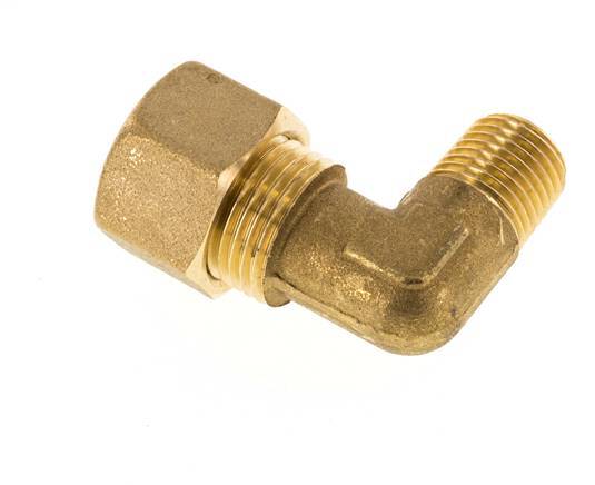 R 1/4'' Male x 12mm Brass 90 deg Elbow Compression Fitting 75 Bar DIN EN 1254-2